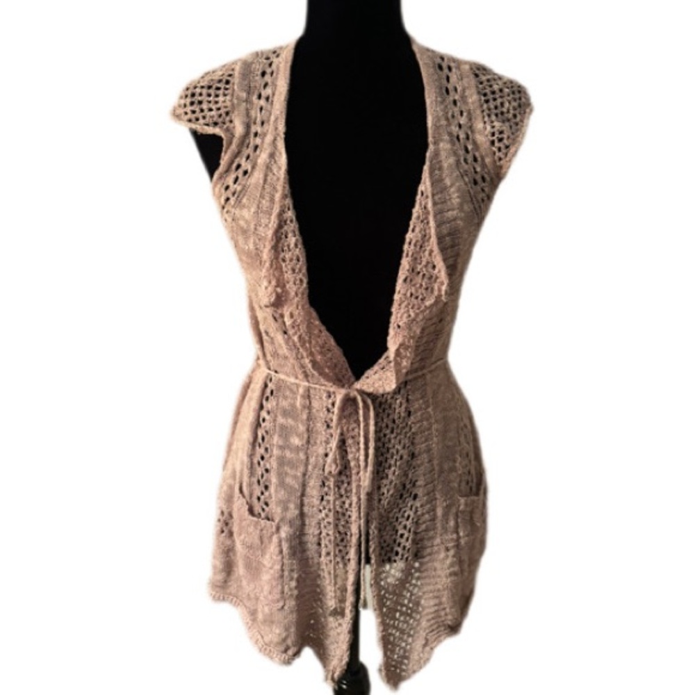 Pink Crochet Belted Vest